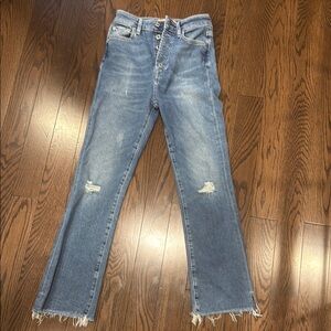 7 For All Mankind Blue Flare Denim with Distressed Details